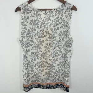 Garnet Hill Size 16 100% Silk Floral Tank Sleeveless Shirt White Yellow Feminine thumbnail 8