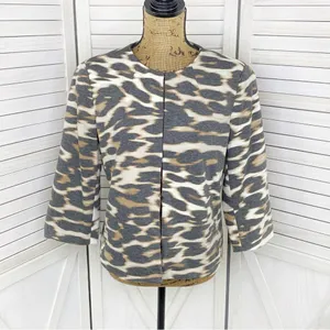 East 5th Animal‎ Leopard Print Ponte Knit Crop Blazer Jacket White Tan Medium thumbnail 5