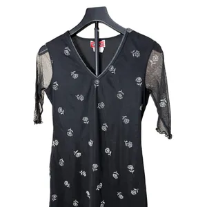 Vintage Filati 2000 Black Floral Mesh Sleeve Mini Dress‎ 90s Y2K Medium thumbnail 2