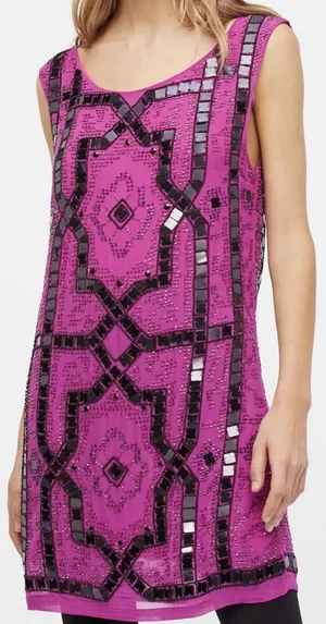 Free People SPEAK EASY Size 4 Pink Sequins Beads Mini NEW FLAWED thumbnail 1