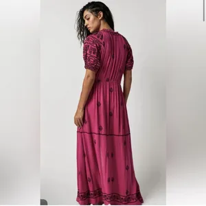Free People Riley‎ Embroidered Maxi Dress-Fushia XS thumbnail 4