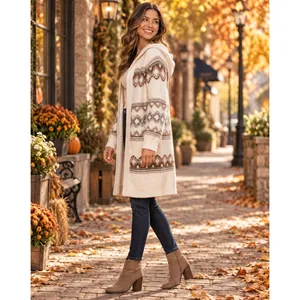 ABERCROMBIE & FITCH Fair Isle Hooded Long Cardigan Sweater Cream Fairisle XS thumbnail 4