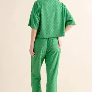 ✨NWT And The Why Brushed Texture‎ Checker Board Pattern Casual Top Green Size M thumbnail 6