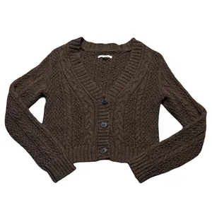 🤎 American Eagle Y2K Cable Knit Cropped Cardigan Brown Size Small‎ 🤎 thumbnail 2