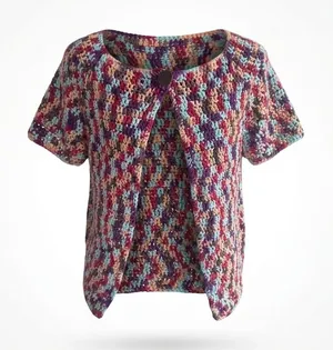 Handmade Crochet Cardigan Short Sleeve Multi Color Variegated Boho Bolero Hippie thumbnail 1