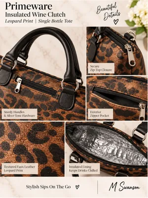 NEW Primeware Leopard Print Insulated Wine Clutch Single Bottle Tote NWOT thumbnail 2