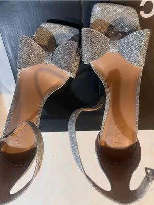 INC International Concepts Silver Glitter Bow Ankle-Strap Heels thumbnail 3
