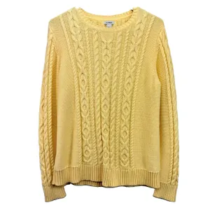 LL Bean Yellow Double L Mixed Cable Cotton Crew Neck Pullover Sweater Size LARGE thumbnail 3