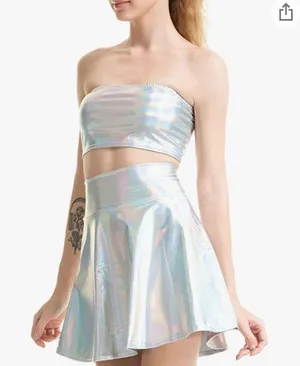 Metallic Silver Two Piece Outfit Set Size L thumbnail 1