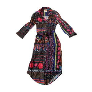 Farm Rio Anthropologie Midi Shirtdress Black Floral Patchwork thumbnail 4