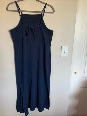 Madewell Blue Navy Indigo Knit Texture Knee-Length Midi Apron Cami Dress Size M thumbnail 7