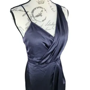 Banana‎ Republic -738 Faux Wrap Slip Dress Asymmetrical shoulder Black Satin 4 thumbnail 5