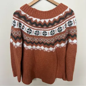 Aerie Fair Isle Knit Sweater Rust Orange Neutral Ivory Earth Cottagecore Large thumbnail 7