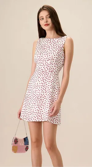 RIHOAS Women's White Boat Neck Polka Dot Mini Dress thumbnail 1