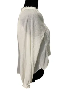 Free People Sivan Embroidered Blouse Ivory Small Boho Lace Crinkle Gauze Peasant thumbnail 6