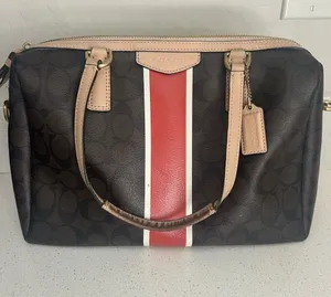 Coach Nancy Satchel Signature Brown Logo Print Purse Bag EUC thumbnail 1