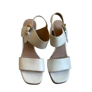 Stuart Weitzman Sandals Size 7 White‎ Leather Block Heel Square Toe Buckle Strap thumbnail 2
