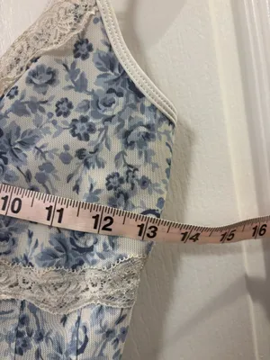 Garage Y2K Coquette Corset-Style Bow Lace Trim Blue Floral Mesh Cami Fairy Core thumbnail 6