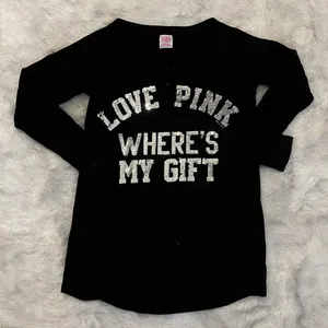 Victoria’s Secret Pink Vintage Where’s My Gift Sequin Black Pajama Sleep Shirt M thumbnail 1