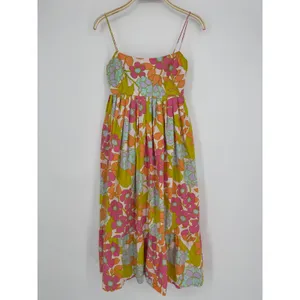 S/W/F En-Flowered Midi Dress Medium Pink‎ Floral Retro Mod Boho Sundress Cotton thumbnail 4