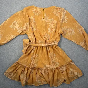 Flying Tomato Size Small Yellow Floral Elastic Waist Ruffle Tie Belt Mini Dress thumbnail 10