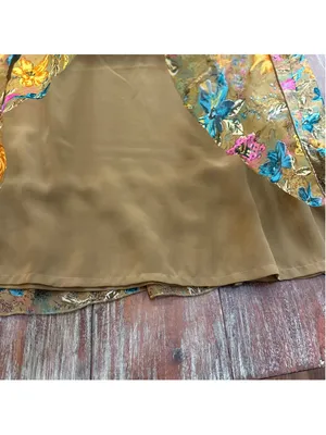Rapsodia Boho Floral Mini Dress Square Neck Gold Beaded Trim Size S Puff Sleeve thumbnail 10