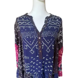 Free People Shibori Tunic Mini Dress Womans Small Flowy Balloon Sleeve Boho thumbnail 12