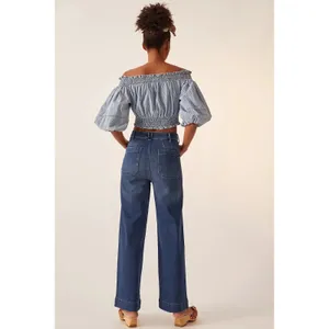 Anthropologie Pilcro The Skipper Jeans Womens 31 Dark Blue High Rise Wide Leg thumbnail 2