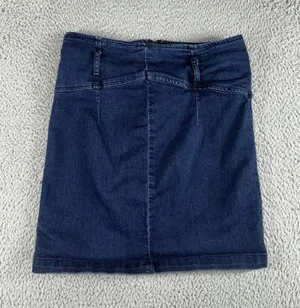 Free People Livin it Up Mini Skirt Women‎ 6 Back Zip Short Dark Wash Denim thumbnail 1