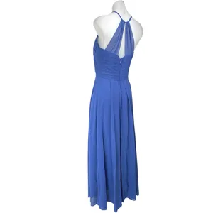 JJ's House Blue Sleeveless Pleated Halter Cami Maxi Bridesmaid A-Line Dress Sz S thumbnail 2