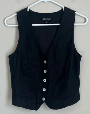 J. Crew womens linen vest Slim-fit vest black sz 4 thumbnail 1