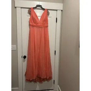 MAC DUGGAL Size 16 Coral Gown Wedding Formal Ball Gown Pleated Bodice Sequins thumbnail 2