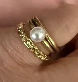 Gold Pearl Stacking Ring Set of 3- Elegant Women's Jewelry thumbnail 1