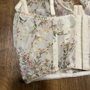 Y2K Mesh Floral Bustier Corset Crop Top Sz Medium thumbnail 6