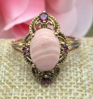 Karis STS Gold Tone Cocktail Ring Pink Center Large Size 11.5 Fairy Core Boho thumbnail 1