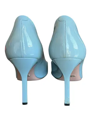 Gucci Women’s Silver Horsebit Light Blue Patent Leather Peep Toe Heels Size 39 thumbnail 5