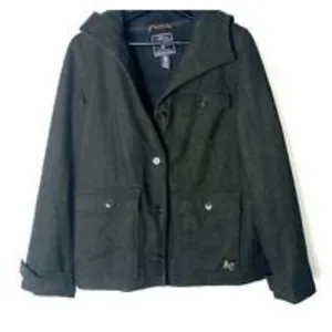 American Eagle Womens Wool Pea Coat Size M Dark Olive Marled Fleece Lined Hooded thumbnail 4