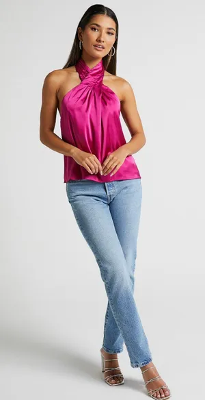 Showpo Pink Silk Halter Top thumbnail 2