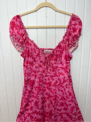 Urban Outfitters Pink Floral Mini Dress‎ Short Sleeve Lightweight size L thumbnail 5