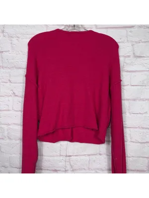 Free People Women’s Hot Pink Cropped Button Cardigan Size Large thumbnail 8