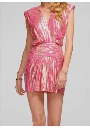 Ramy Brook Women's Pink Reina Ruched Silk Metallic Mini Dress Size 4 NWT Disco thumbnail 2