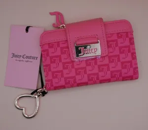 Juicy Couture Pink Lemonade Monogram Tab‎ Card Wallet Y2K Heart Clip Keyring NEW thumbnail 1