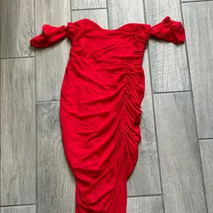 Hello Molly Red Asymmetrical One-Shoulder Ruched Dress thumbnail 2