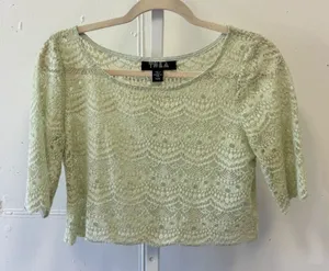 Tela Mint Green Floral Lace Crop Top 3/4 Sleeve Scoop Neck Size Medium thumbnail 1