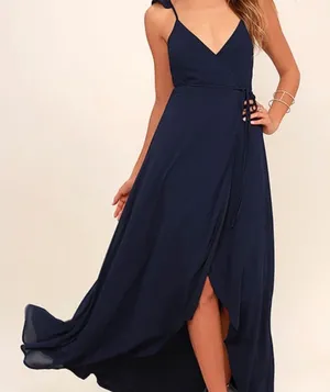 Lulus Here’s To Us Navy Wrap Maxi Dress‎ Bridesmaid Wedding thumbnail 1