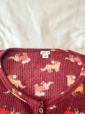 Aerie Dark Red Waffle Knit Henley Dog Patterned Long Sleeve Lounge Top Size XS thumbnail 3