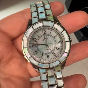 aria AR-410 mother of pearl quartz watch silver tone bracelet original box thumbnail 4