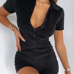 White Fox Boutique Golden Light Terry Playsuit - Black thumbnail 1