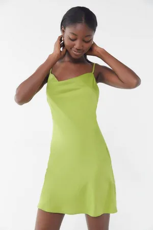 Urban Outfitters Mallory Cowl Neck Slip Dress Lime Green Bright Satin Party XS thumbnail 1