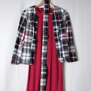 Modest Dress Jacket Set Women Large Red Plaid Workwear Belted Church Office Midi thumbnail 3
